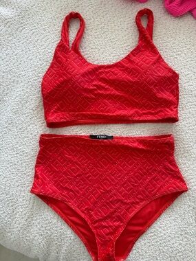 Bright Red High-tWaist Two-Piece Swim Set